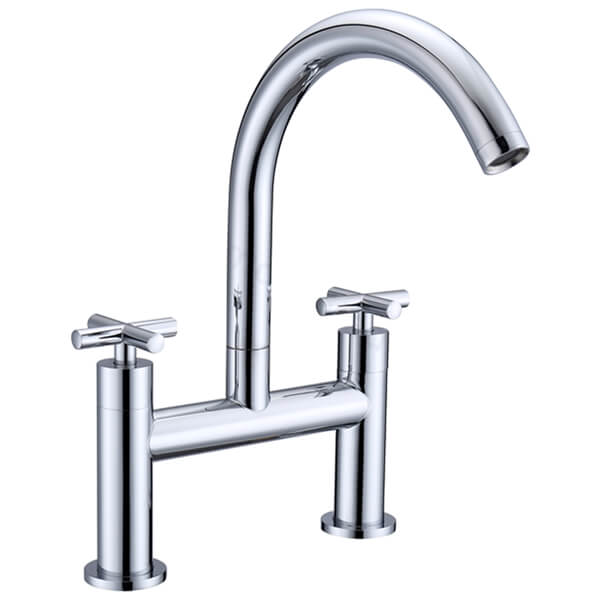 RAK Ella 2 Hole Traditional Chrome Bath Filler Tap - Crosshead Handles - Deck Mounted