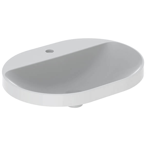Geberit VariForm Elliptic Countertop White Washbasin 600 x 450mm - 1 Tap Hole