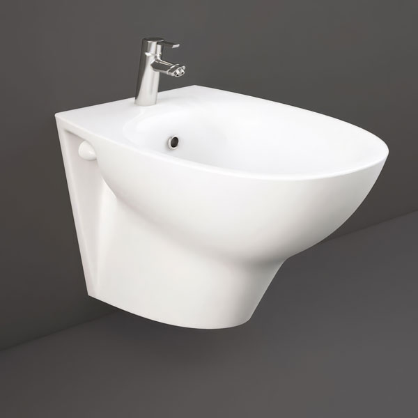 RAK Morning Contemporary Wall Hung White Bidet with Exposed Fitting - 365 x 520mm