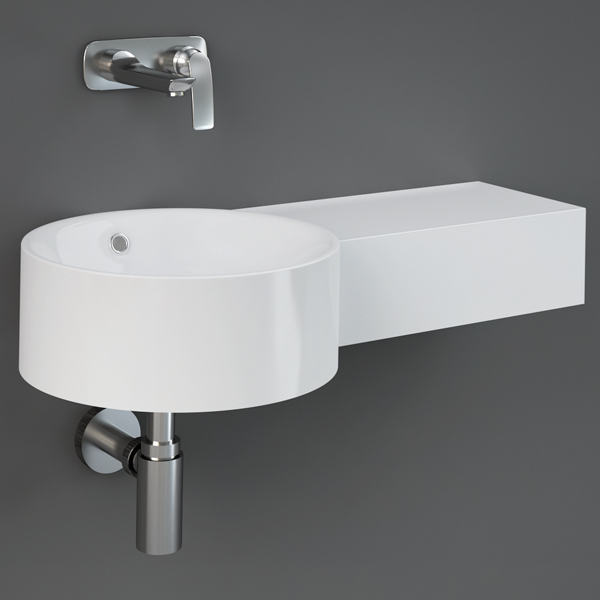 Additional image of RAK Petit Round Alpine White Wall Hung Basin with Ledge - 765 x 360mm