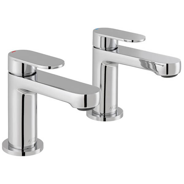 Vado Metiz Pair of Chrome Basin Pillar Taps with Long Spout - Flat Handles