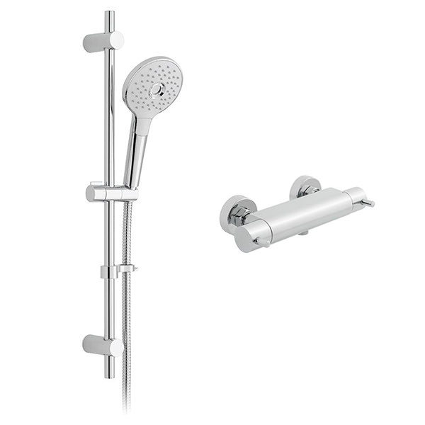 Vado Celsius Chrome Thermostatic Bar Shower Valve with Ora Slide Rail Kit and Wall Bracket