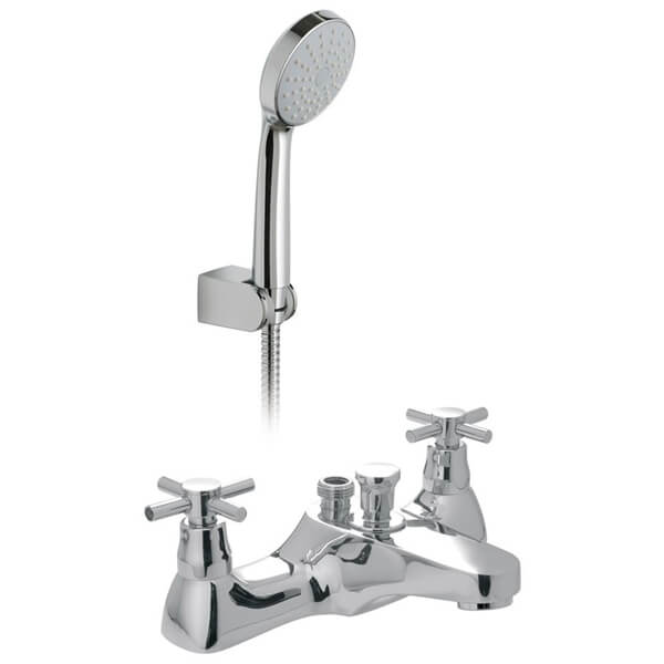 Vado Vecta Deck Mounted Chrome Bath Mixer Tap with Shower Handset - Crosshead Handles