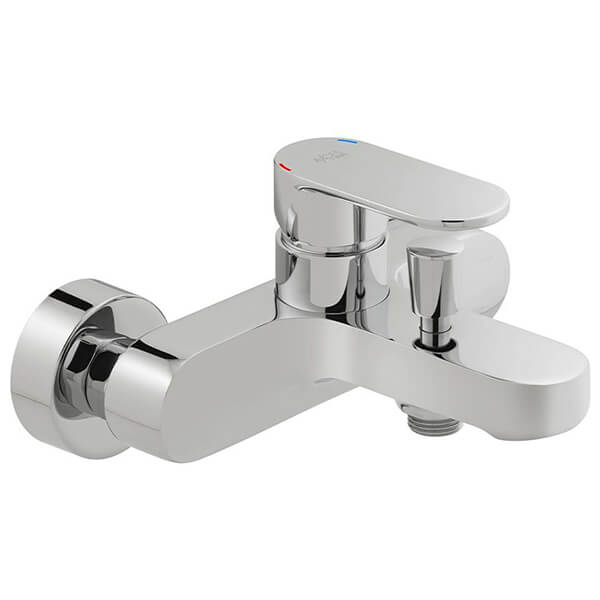 Vado Metiz Chrome Bath Shower Mixer Tap with Diverter - Flat Handle - Wall Mounted