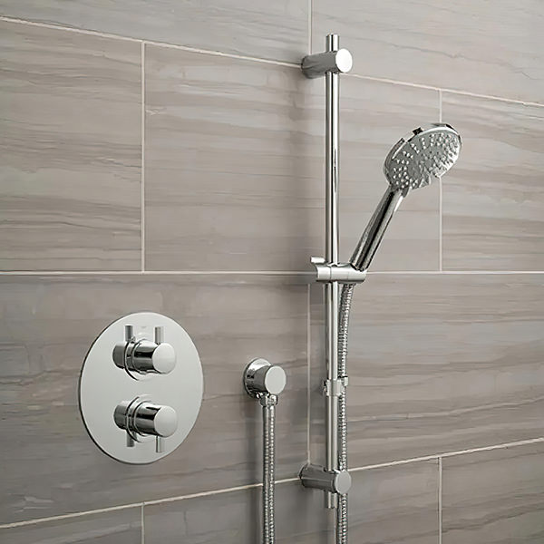 Vado Celsius Thermostatic Chrome Shower Valve with Evolve Slide Rail Kit and Wall Outlet