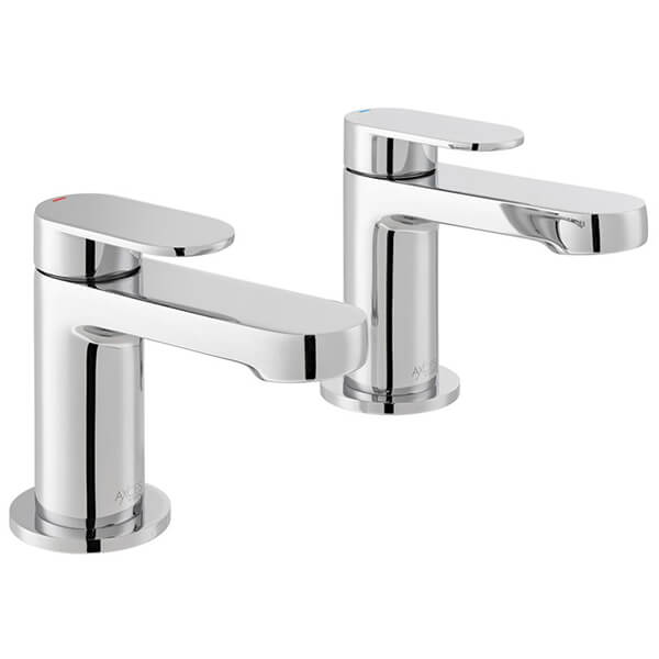 Vado Metiz Pair of Chrome Bath Pillar Taps with Long Spout - Flat Handles