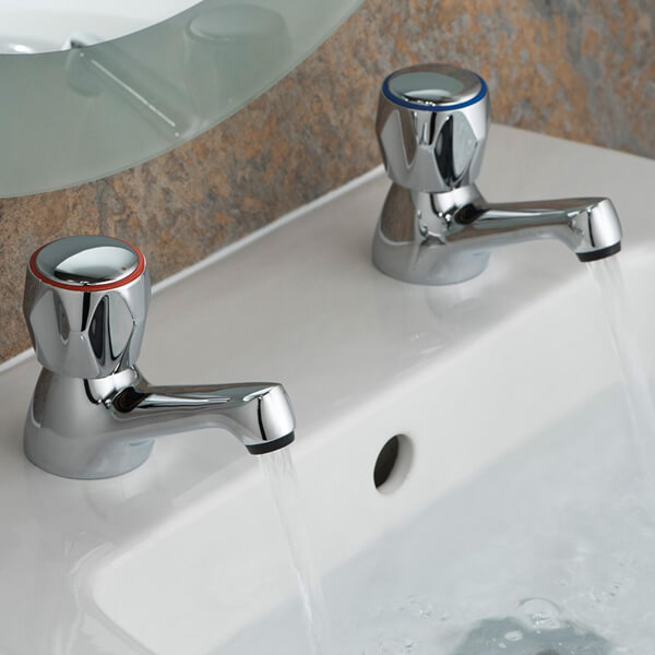 Vado Astra Contemporary Chrome Finish Basin Pillar Taps - Knob or Lever Handles
