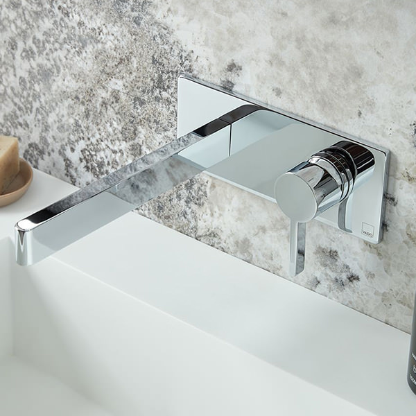 Vado Individual Edit 2 Hole Basin Mixer Tap with Backplate and Slim Spout - Stick Handle - Wall Mounted