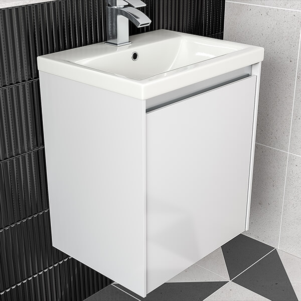 QS Basics Urban Wall Hung Vanity Unit with Basin - 500 x 550mm - 1 Drawer