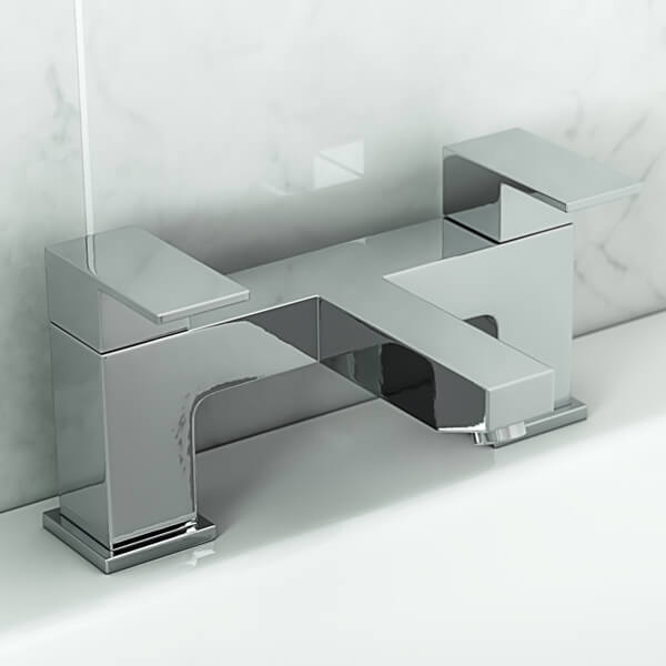 QS Basics Ivy Chrome Bridge Bath Mixer Tap with Flat Handles and Spout - Deck Mounted