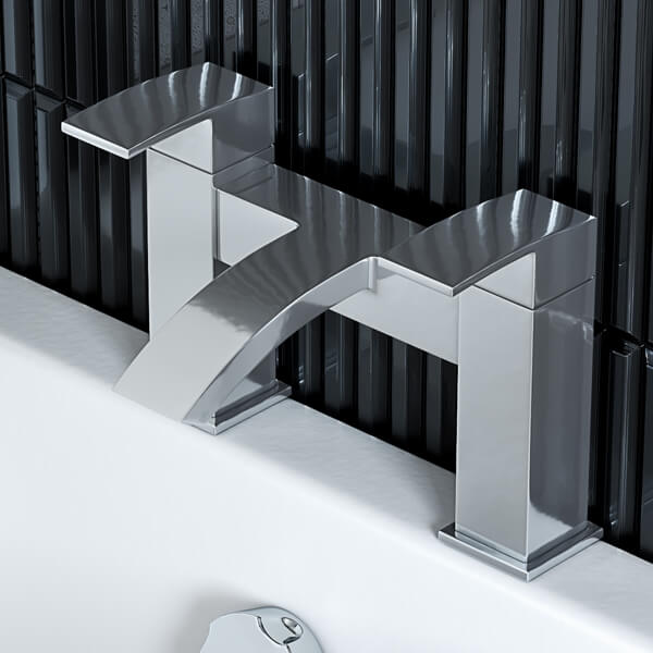 Joseph Miles Boden Chrome Finish Waterfall Bath Mixer Tap - Flat Handles - Deck Mounted
