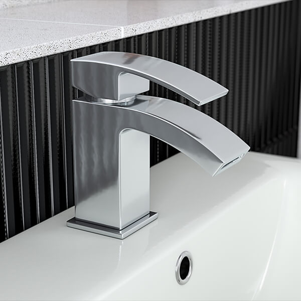 QS Basics Amelia Monobloc Chrome Basin Mixer Tap with Waterfall Spout and Click Waste