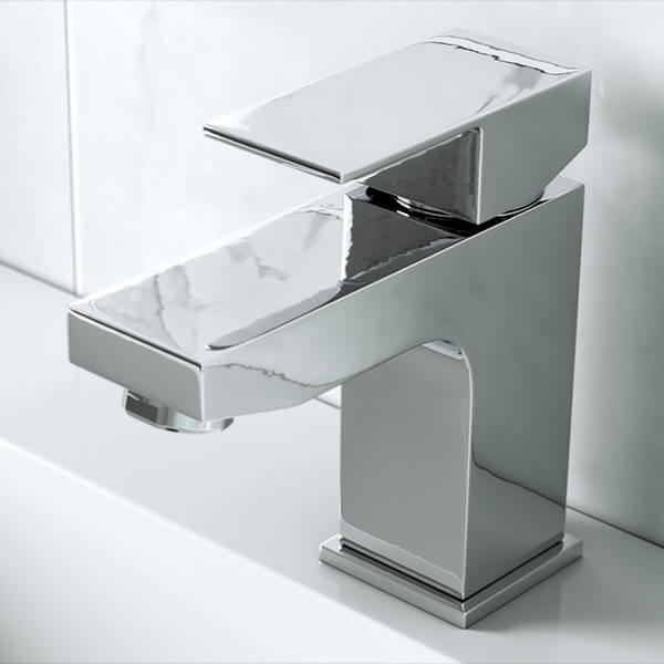 QS Basics Ivy Monobloc Chrome Basin Mixer Tap with Click Waste - Flat Handle - Deck Mounted
