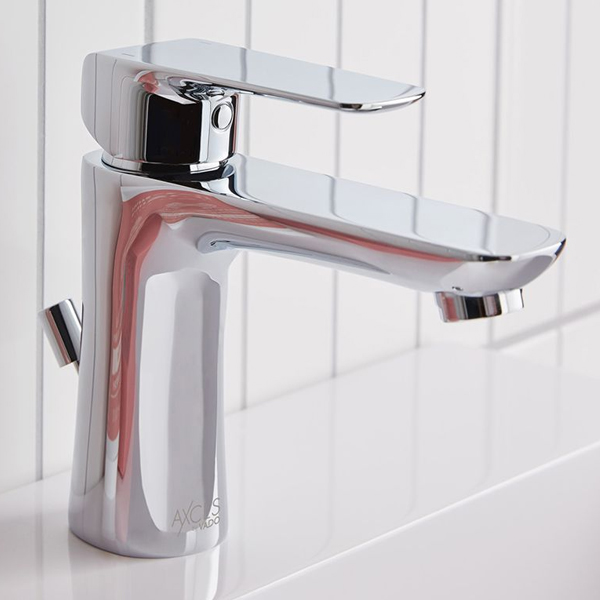 Vado Axces Vala Contemporary Chrome Basin Mixer Tap with Waste - Flat Lever Handle