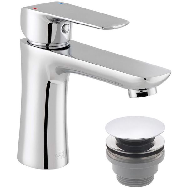 Additional image of Vado Axces Vala Contemporary Chrome Basin Mixer Tap with Waste - Flat Lever Handle