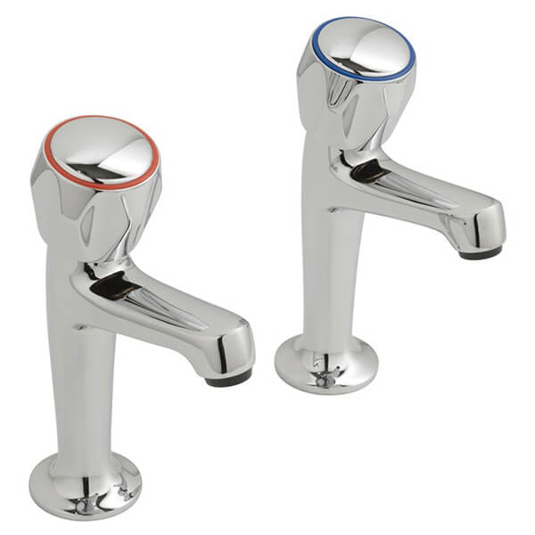 Vado Astra Contemporary High Neck Chrome Kitchen Pillar Taps - Knob or Lever Handles