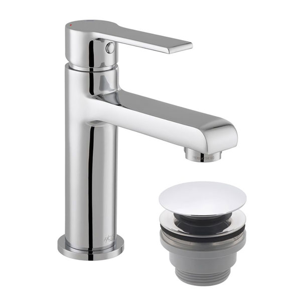 Vado Irlo Deck Mounted Chrome Mini Monobloc Basin Mixer Tap with Push Basin Waste - Lever Handle
