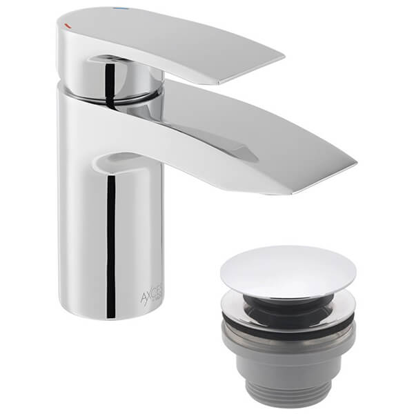Vado Rowe Chrome Basin Mixer Tap with Push Basin Waste - Curved Lever Handle