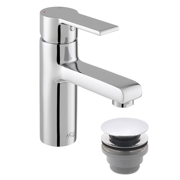 Vado Irlo Deck Mounted Chrome Monobloc Basin Mixer Tap with Push Basin Waste - Lever Handle
