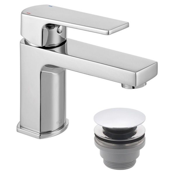 Vado Axces Ekko Contemporary Chrome Mini Mono Basin Mixer Tap with Waste - Flat Handle
