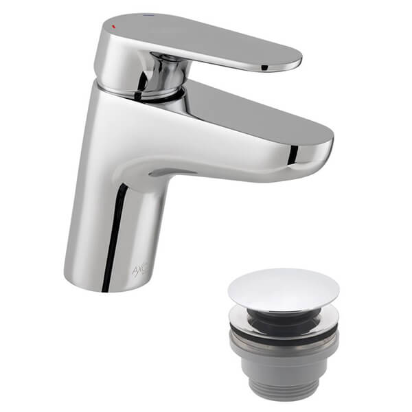 Vado Axces Ava Contemporary Chrome Mono Basin Mixer Tap with Push Waste - Flat Handle