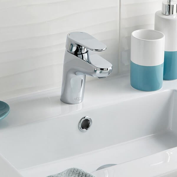 Additional image of Vado Axces Ava Contemporary Chrome Mono Basin Mixer Tap with Push Waste - Flat Handle