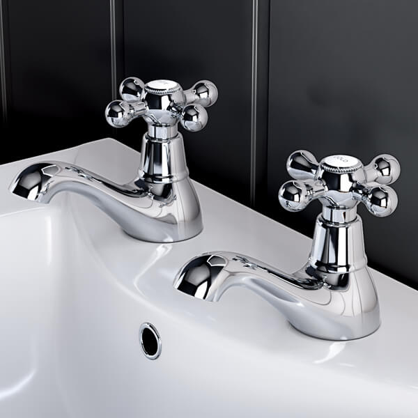Joseph Miles Dottie Traditional Chrome Basin Pillar Taps with Long Spout - Crosshead Handles