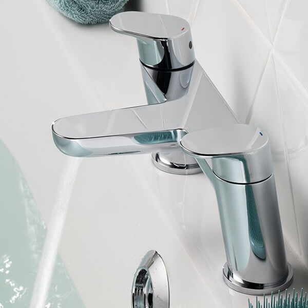 Vado Axces Ava Contemporary Chrome Bridge Bath Mixer Tap with Short Lever Handles - Deck Mounted