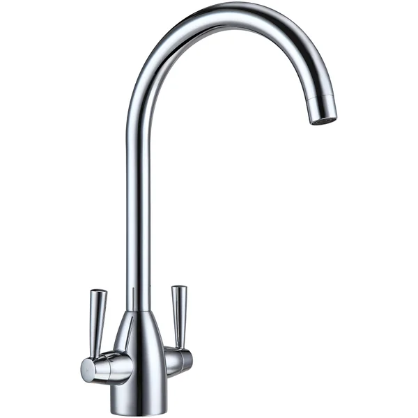 Deva Carlow Contemporary Kitchen Sink Mixer Tap with Swan Neck Swivel Spout - Stick Handles