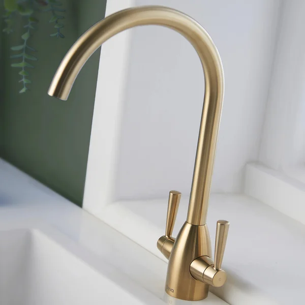 Alternate image of Deva Carlow Contemporary Kitchen Sink Mixer Tap with Swan Neck Swivel Spout - Stick Handles