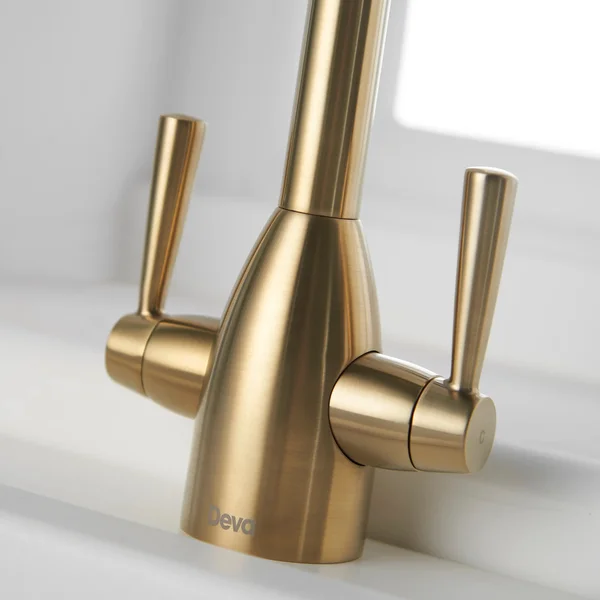 Alternate image of Deva Carlow Contemporary Kitchen Sink Mixer Tap with Swan Neck Swivel Spout - Stick Handles