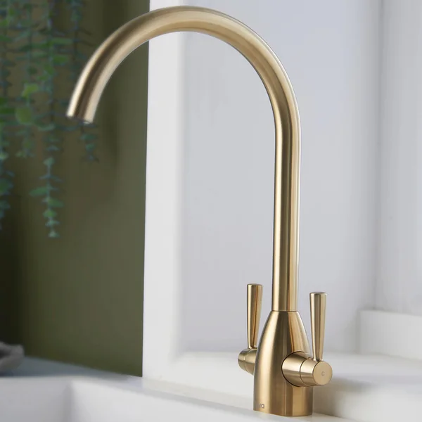 Alternate image of Deva Carlow Contemporary Kitchen Sink Mixer Tap with Swan Neck Swivel Spout - Stick Handles