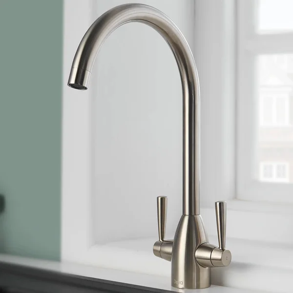 Alternate image of Deva Carlow Contemporary Kitchen Sink Mixer Tap with Swan Neck Swivel Spout - Stick Handles