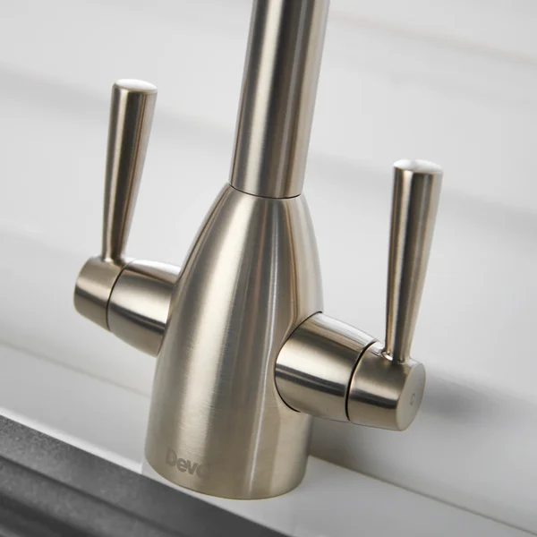 Alternate image of Deva Carlow Contemporary Kitchen Sink Mixer Tap with Swan Neck Swivel Spout - Stick Handles