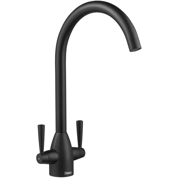 Alternate image of Deva Carlow Contemporary Kitchen Sink Mixer Tap with Swan Neck Swivel Spout - Stick Handles
