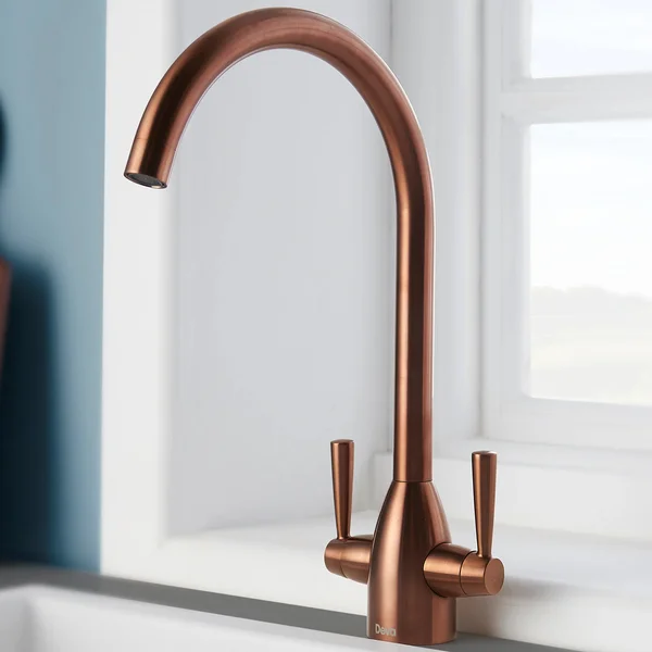 Alternate image of Deva Carlow Contemporary Kitchen Sink Mixer Tap with Swan Neck Swivel Spout - Stick Handles