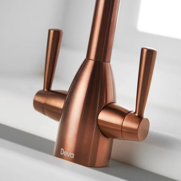 Alternate image of Deva Carlow Contemporary Kitchen Sink Mixer Tap with Swan Neck Swivel Spout - Stick Handles