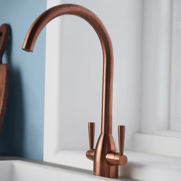 Alternate image of Deva Carlow Contemporary Kitchen Sink Mixer Tap with Swan Neck Swivel Spout - Stick Handles