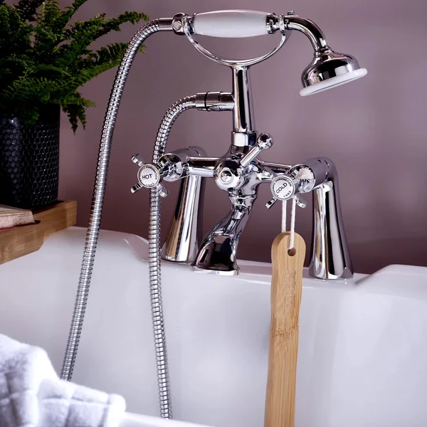 Alternate image of Deva Coronation Traditional Bridge Bath Mixer Tap with Long Spout - Crosshead Handles - Deck Mounted