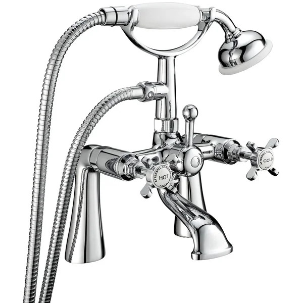 Alternate image of Deva Coronation Traditional Bridge Bath Mixer Tap with Long Spout - Crosshead Handles - Deck Mounted
