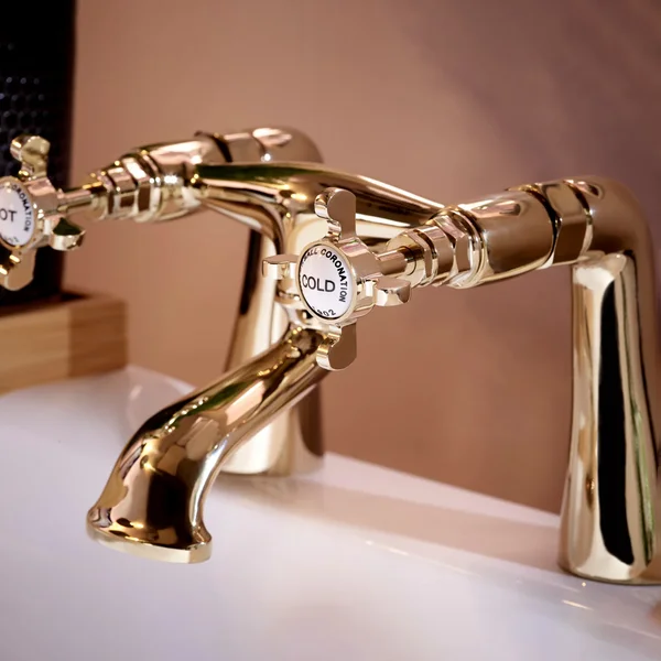 Alternate image of Deva Coronation Traditional Bridge Bath Mixer Tap with Long Spout - Crosshead Handles - Deck Mounted