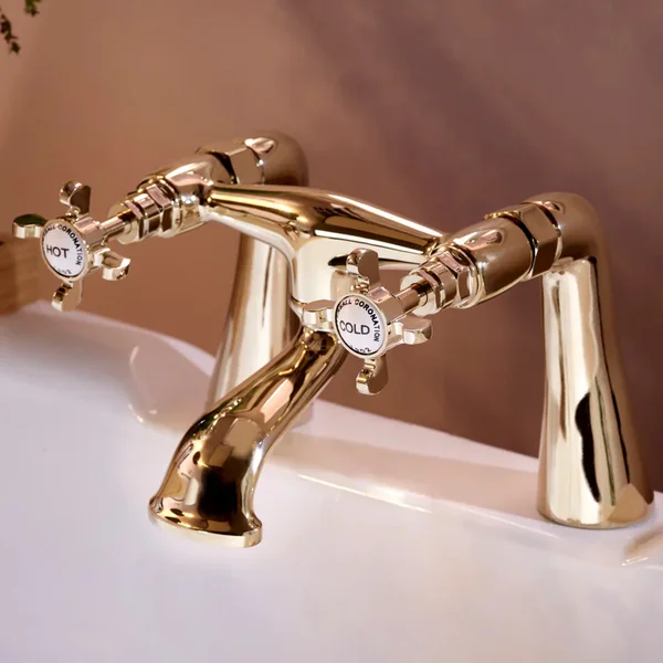 Alternate image of Deva Coronation Traditional Bridge Bath Mixer Tap with Long Spout - Crosshead Handles - Deck Mounted