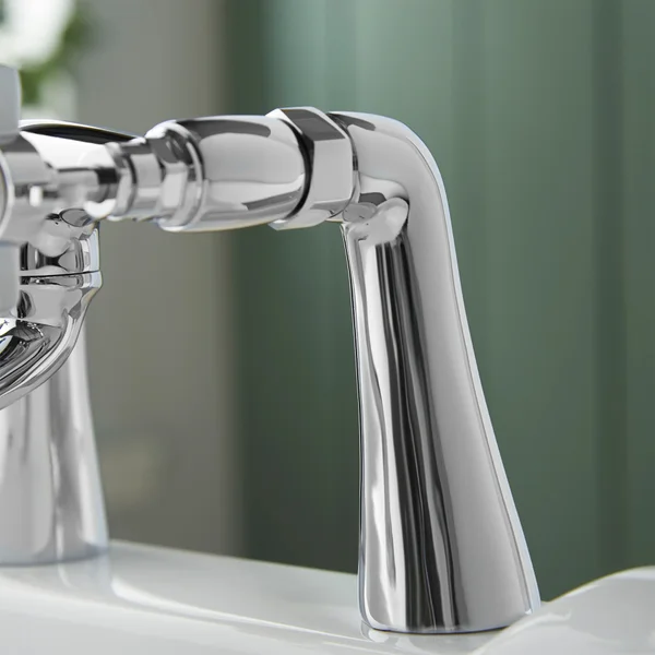 Additional image of Deva Coronation Traditional Bridge Bath Mixer Tap with Long Spout - Crosshead Handles - Deck Mounted