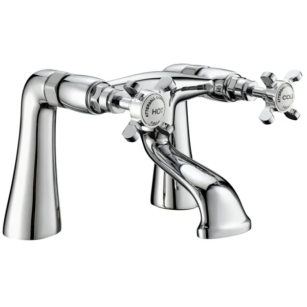 Deva Coronation Traditional Bridge Bath Mixer Tap with Long Spout - Crosshead Handles - Deck Mounted