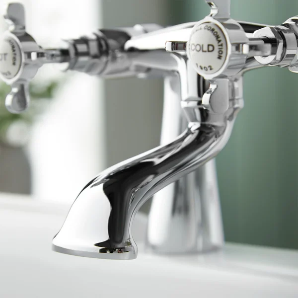 Alternate image of Deva Coronation Traditional Bridge Bath Mixer Tap with Long Spout - Crosshead Handles - Deck Mounted