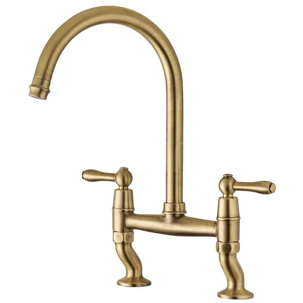 Additional image of Clearwater Broadway Traditional Bridge Kitchen Sink Mixer Tap with Swan Neck Spout - Lever Handles