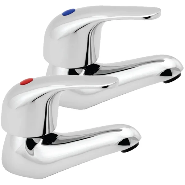 Deva Eider Contemporary Pair Of Chrome Basin Taps - Curved Lever Handles - Deck Mounted