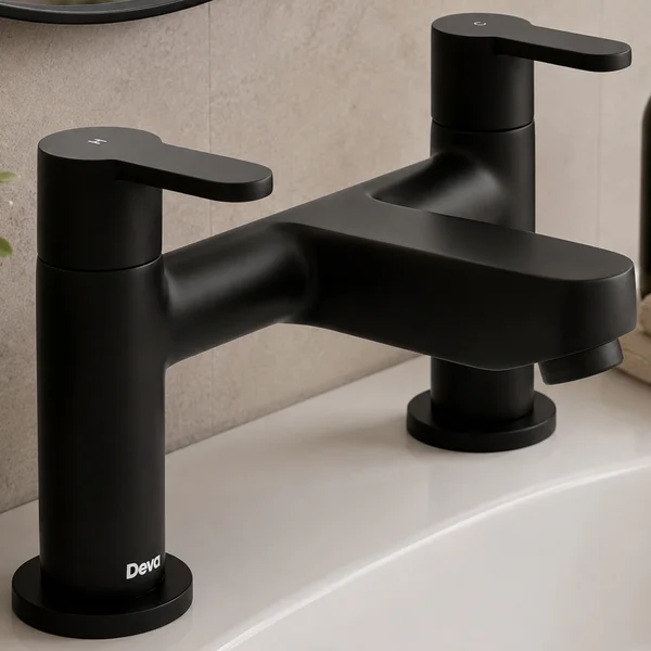 Alternate image of Deva Ethos Contemporary Bridge Bath Filler Tap - Flat Handles and Spout - Deck Mounted