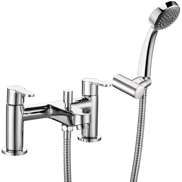 Additional image of Deva Ethos Contemporary Bridge Bath Filler Tap - Flat Handles and Spout - Deck Mounted