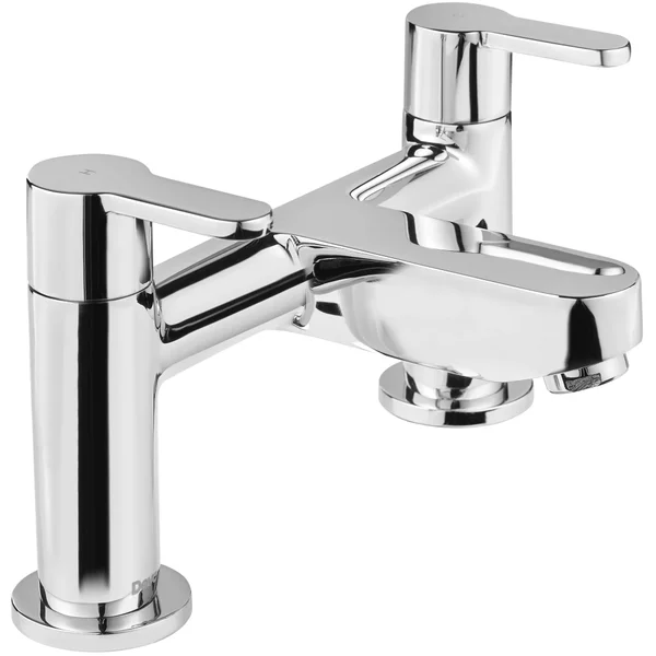 Deva Ethos Contemporary Bridge Bath Filler Tap - Flat Handles and Spout - Deck Mounted